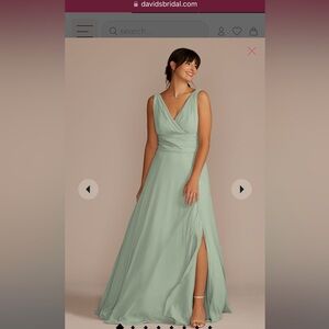Unaltered Davids Bridal long chiffon surplice tank dress in dusty sage sz 4